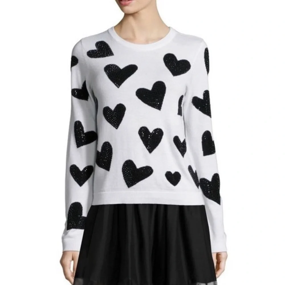 Alice + Olivia | Carey Sequin-Heart Wool Pullover Sweater - Picture 9 of 12